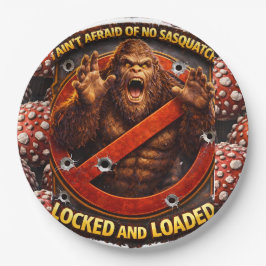 Eingeschossene Sasquatch-Geburtstagspapier Pappteller