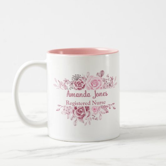 Eingeschriebene Nurse-Rose Zweifarbige Tasse (Links)
