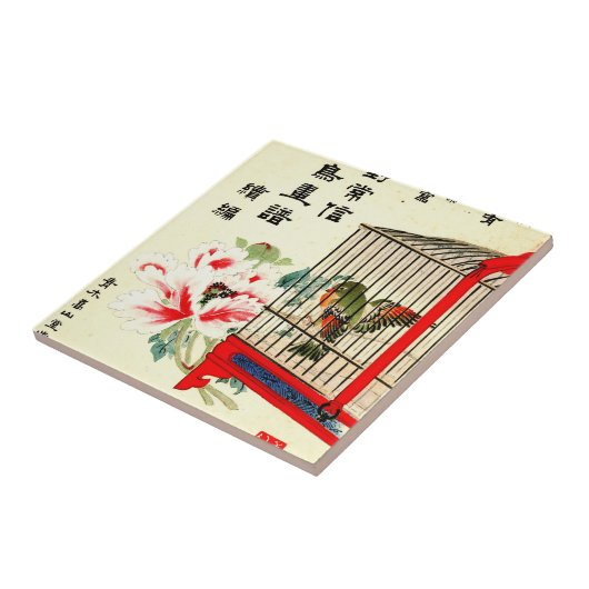 Eingesperrter Vogel und Blüte 1870 Fliese (Seite)