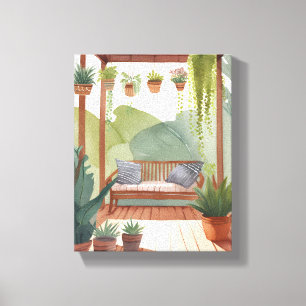 Eingetopfte Veranda   Aquarell-Botanikmalerei Leinwanddruck