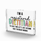 Eingetragene Diätitin RD Nie falsche Funny Gifts Fotoblock (Rechts)