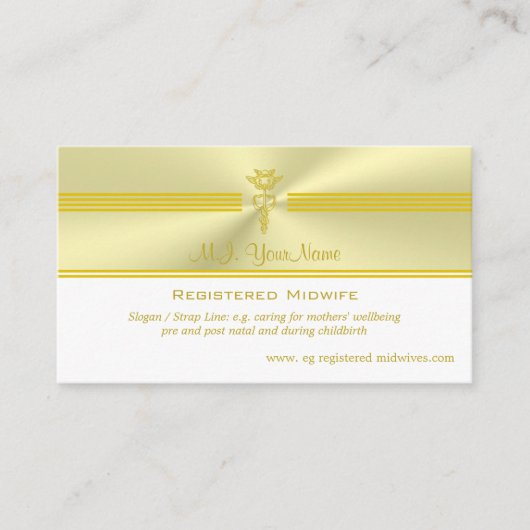 Eingetragene Hebamme mit goldenem Kadukus Begleitkarte (Vorderseite)