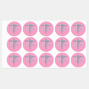 Eingetragene Krankenschwester RN Caduceus auf Pink Etiketten