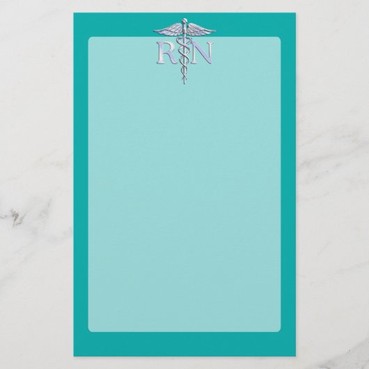 Eingetragene Krankenschwester RN Silver Caduceus a Briefpapier (Vorderseite)