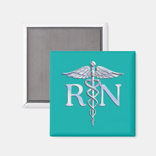 Eingetragene Krankenschwester RN Silver Caduceus a Magnet (Vorderseite/Rückseite)