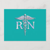 Eingetragene Krankenschwester RN Silver Caduceus a Postkarte (Vorderseite)