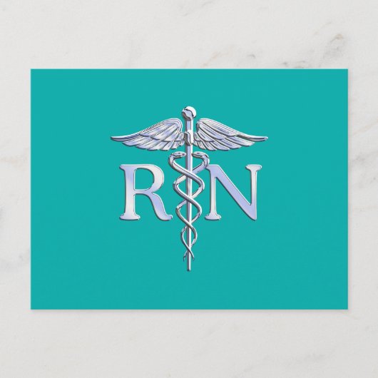 Eingetragene Krankenschwester RN Silver Caduceus a Postkarte (Vorderseite)