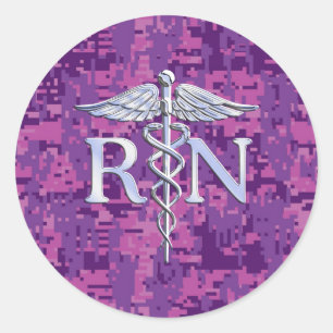 Eingetragene Krankenschwester RN Silver Caduceus a Runder Aufkleber