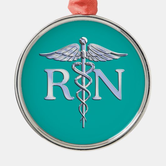 Eingetragene Krankenschwester RN Stilvolles Caduce Ornament Aus Metall (Vorne)