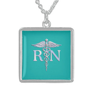 Eingetragene Krankenschwester RN Stilvolles Caduce Sterling Silberkette
