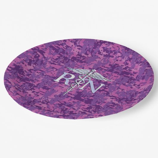 Eingetragene Krankenschwester Silver Caduceus Pink Pappteller (Schrägansicht)