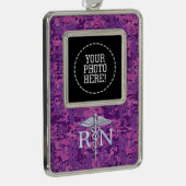 Eingetragene Krankenschwester Silver Caduceus Pink Rahmen-Ornament Silber (Rechts)