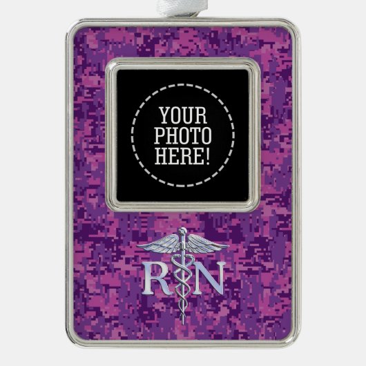 Eingetragene Krankenschwester Silver Caduceus Pink Rahmen-Ornament Silber (Vorderseite)