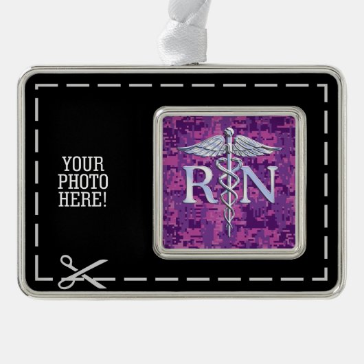 Eingetragene Krankenschwester Silver Caduceus Pink Rahmen-Ornament Silber (Vorderseite)