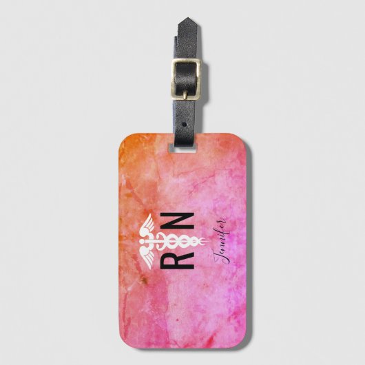 Eingetragene Wasserfarbe Caduceus Pink Orange Gepäckanhänger (Vorderseite Vertikal)