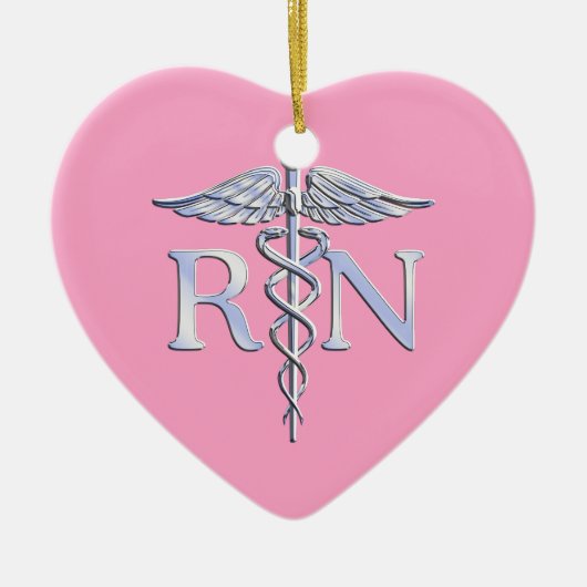 Eingetragenes Nurse Silver Caduceus Light Pink Dec Keramik Ornament (Vorne)