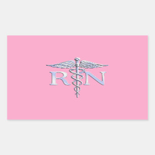 Eingetragenes Nurse Silver Caduceus Light Pink Dec Rechteckiger Aufkleber