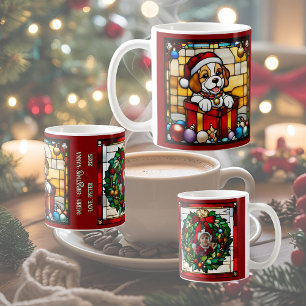 Eingewickelter Weihnachtswelpe Faux-Buntglas Kaffeetasse