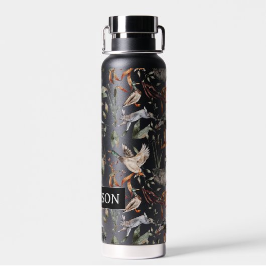 Eingramm Enten Gänse Kaninchen Jagd Herbstleder Trinkflasche (Rückseite)