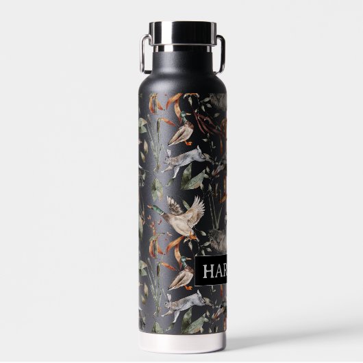 Eingramm Enten Gänse Kaninchen Jagd Herbstleder Trinkflasche (Vorne)