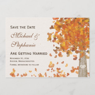 Eingravierte Baum-Fall-Save-the-Date-Hochzeitsfoto Einladung