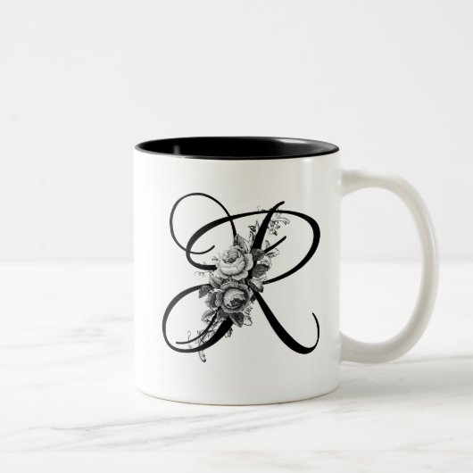 Eingravierte Vintage florale Monogramm Zweifarbige Tasse (Rechts)