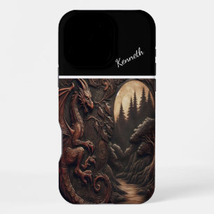 Eingravierter Drache unter Mondlicht iPhone 16 Pro Max Hülle