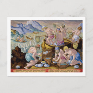 Einheimische, die für Riesenmuscheln an der Indus, Postkarte