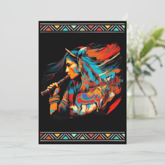 Einheimische Girl Playing Flute Horses Einladungen (Stehend Vorderseite)