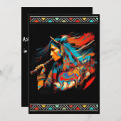 Einheimische Girl Playing Flute Horses Einladungen (Vorne/Hinten)