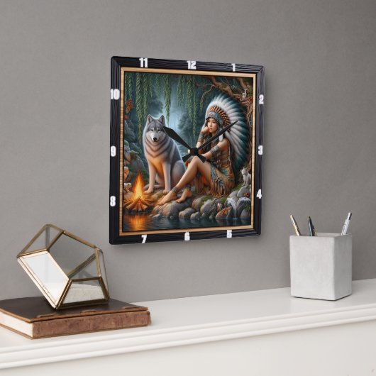 Einheimische Strahlung: Wald Glade Morning Song Quadratische Wanduhr (Büro)