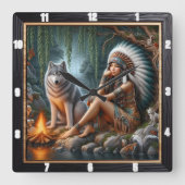 Einheimische Strahlung: Wald Glade Morning Song Quadratische Wanduhr (Vorderseite)