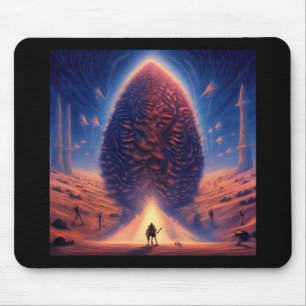 Einheimische umgeben ein außerirdisches eiförmiges mousepad