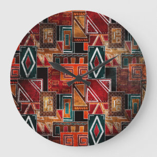 Einheimische Volks-, Grunge-Ornament-Hintergrund. Große Wanduhr
