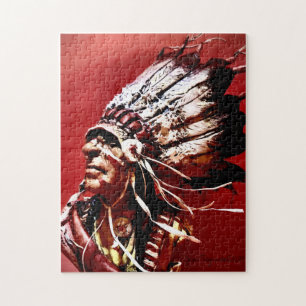 Einheimischer "Nez Perce Häuptling" Original-Kunst Puzzle