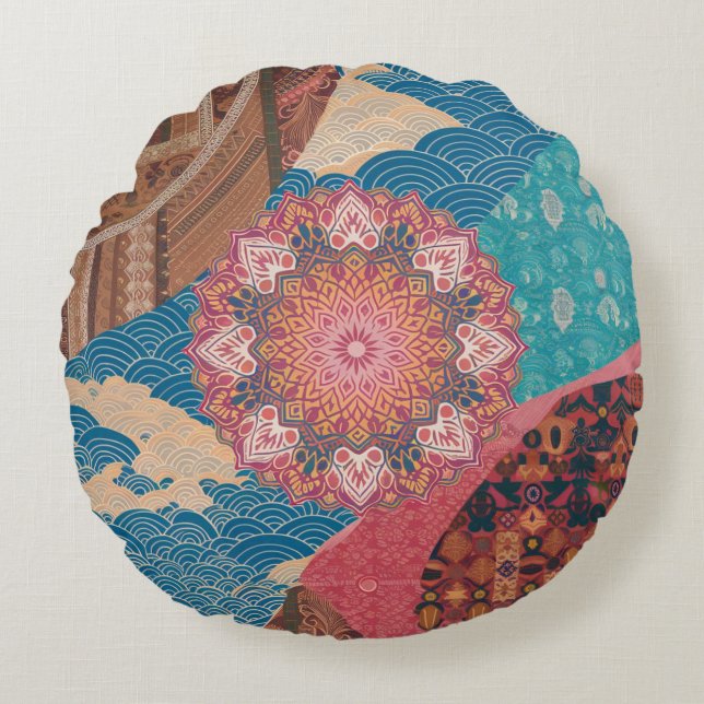 Einheit im Design Kulturfusionswirbel Rundes Kissen (Vorderseite)