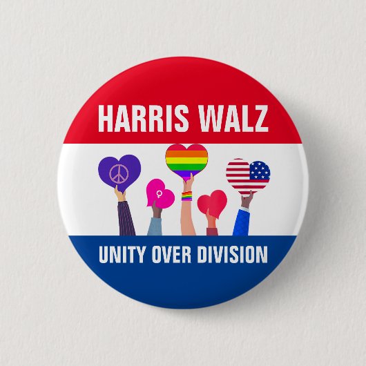 Einheit über Division Harris Walz Tim Walz Red Blu Button (Vorderseite)