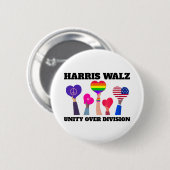 Einheit über Division Kamala Harris Tim Walz Button (Vorne & Hinten)