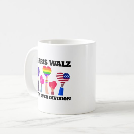 Einheit über Division Kamala Harris Tim Walz Kaffeetasse (Vorderseite Links)