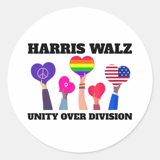 Einheit über Division Kamala Harris Tim Walz Runder Aufkleber (Vorderseite)
