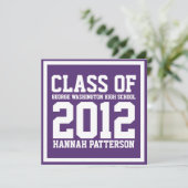 Einheitliches lila Abschluss-Party sportliches Einladung (Stehend Vorderseite)