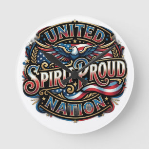 Einheitsgeist Stolz Nation Patriotisches T-Shirt-D Runde Wanduhr