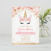 Einhorn 1. Geburtstag - Gold Pink Einladung (Stehend Vorderseite)