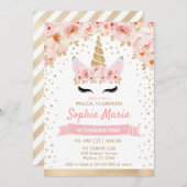 Einhorn 1. Geburtstag - Gold Pink Einladung (Vorne/Hinten)