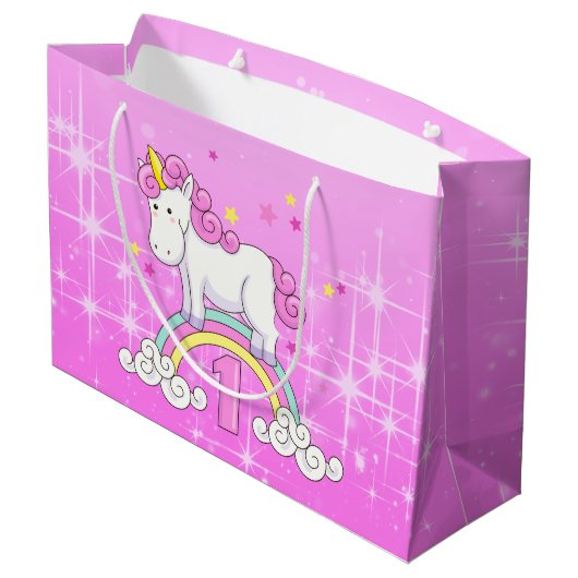 Einhorn-1. Geburtstag Große Geschenktüte (Rückseite Schrägansicht)