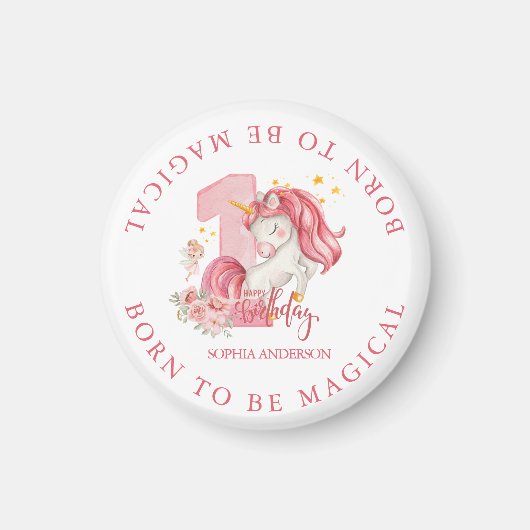 Einhorn 1. Geburtstag Rosa Kleines Mädchen Magnet (Vorne)