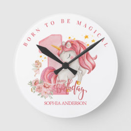 Einhorn 1. Geburtstag Rosa Kleines Mädchen Runde Wanduhr
