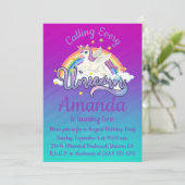 Einhorn 2. Geburtstag Magische Whimiskale Einladun Einladung (Stehend Vorderseite)