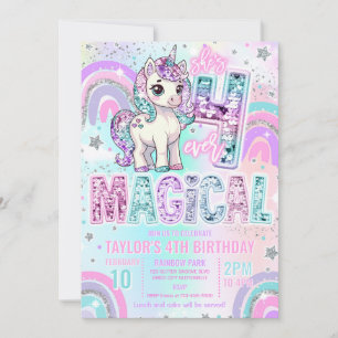Einhorn 4. Geburtstag Four Ever Magischer Regenbog Einladung