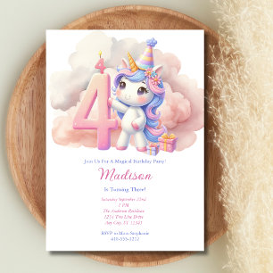 Einhorn 4. Geburtstag Rosa Blau Lila Mädchen Gebur Einladung